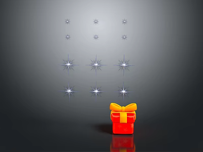 Red Gift Box With Yellow Bow And Silver Stars On Gray Background 3d model