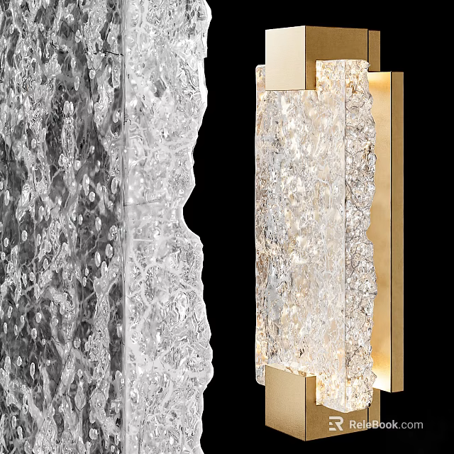 Elegant Textured Glass Wall Sconce With Golden Frame And Crystal Design 3d model 