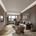 Modern Hotel Room Interior With Large Bed Carpet Window TV And Decorative Painting