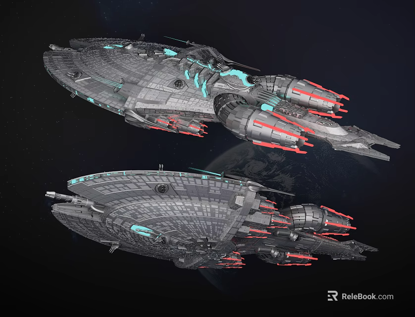 Futuristic Sci Fi Spaceships With Detailed Exterior And Glowing Thrusters 3d model 
