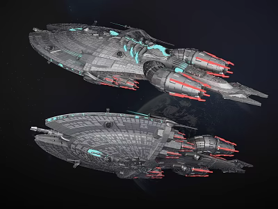 Futuristic Sci Fi Spaceships With Detailed Exterior And Glowing Thrusters 3d model