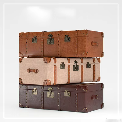 Vintage Stacked Suitcases With Leather Canvas Material And Metal Locks Rivets 3d model