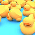 Numerous Yellow Rubber Duck Dolls Scattered on Blue Background 3d model