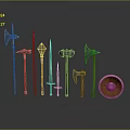 Medieval Weapons Display Featuring Axes Spears Swords And Wooden Shield On Reflective Gray Background
