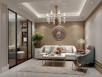 Elegant Modern Light Luxury Living Room Interior Design With Soft Tone Furniture And Exquisite Decoration 3d model