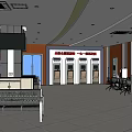Modern Service Hall Interior With Workstations Computers Office Chairs And Digital Screens 3d model