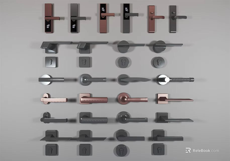 Modern Door Handles With Various Styles And Metal Finishes For Home Interiors 3d model 