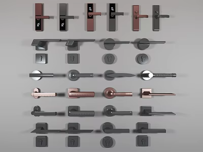 Modern Door Handles With Various Styles And Metal Finishes For Home Interiors 3d model