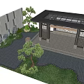 Traditional Chinese Courtyard Featuring Glass Roof Pavilion Stone Paved Path Green Plants And Stone Wall