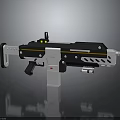 Futuristic Tactical Weapon With Black White Frame Yellow Accents Vented Design And Scope