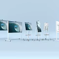 Mobile Wheeled Computer Display Stands With Multiple Interactive Screens And Whiteboard Panels 3d model