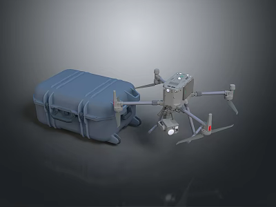 High Quality Quadcopter Drone With Blue Storage Case And Camera Equipment 3d model