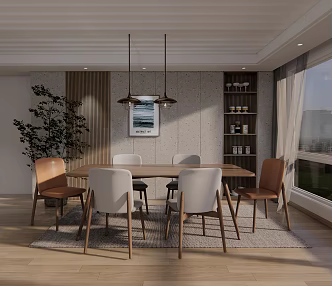 Nordic Dining Table and Chair Combination Home Dining Table 3d model