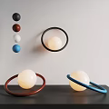 Modern Spherical Wall Lamps With Black Brown Blue Ring Frames On White Wall 3d model