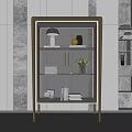 Modern Glass Door Bookcase Design With Metal Frame Decorative Items And Books