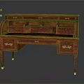Vintage Wooden Desk With Carved Details Drawers And Golden Legs Design