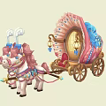 Fairy Tale Carriage Pulled by Two Pink Ponies with Pink and Blue Decorative Lanterns