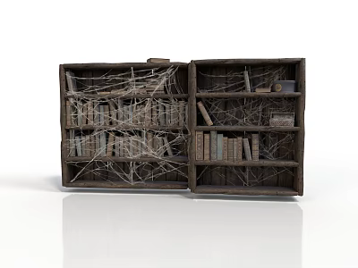 Vintage Open Wooden Box With Shelves Books Twigs And Small Items 3d model