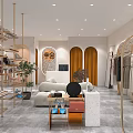 Modern Clothing Store Interior With Clothing Racks Mannequins Sofa And Plants