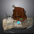 Vintage Exploration Setup With Red Leather Bag Old Map Compass Turquoise Stones And Silver Tray