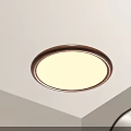 Round Wooden Frame Ceiling Light With White Shade Mounted On Ceiling 3d model
