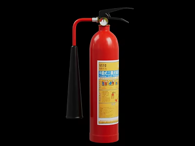 Red Fire Extinguisher With Black Nozzle Handle And Safety Instruction Label 3d model