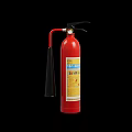Red Fire Extinguisher With Black Nozzle Handle And Safety Instruction Label