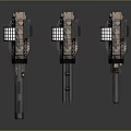 Three Metallic Mechanical Devices With Black Brown Accents And Detailed Design On Dark Background