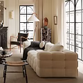 Elegant Classic Living Room Interior Design With Cream Sofa White Armchairs Fireplace And Chandelier