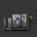 Aged Electrical Equipment with Metal Cabinets Graffiti Yellow Device and Cables
