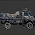 Military Ambulance Vehicle with Armored Exterior Red Cross Marking Heavy Duty Tires and Front Headlights