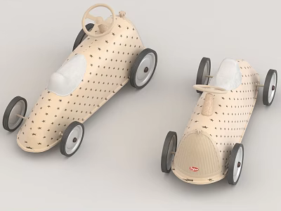 Electric Toy Cars For Kids With Wooden Polka Dot Pattern And White Seats 3d model
