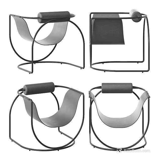 Modern Leisure Accent Chair With Metal Frame And Curved Padded Seat Design 3d model 