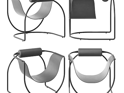Modern Leisure Accent Chair With Metal Frame And Curved Padded Seat Design 3d model