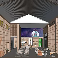 Hotel Public Lounge With Wooden Latticed Ceiling Large Screen And Comfortable Seating