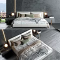 Elegant Modern Double Bed With Leather Headboard Decorative Pillows And Nightstands