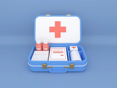 Open Blue First Aid Kit With Medicine Bottles Bandages And Emergency Medical Supplies 3d model