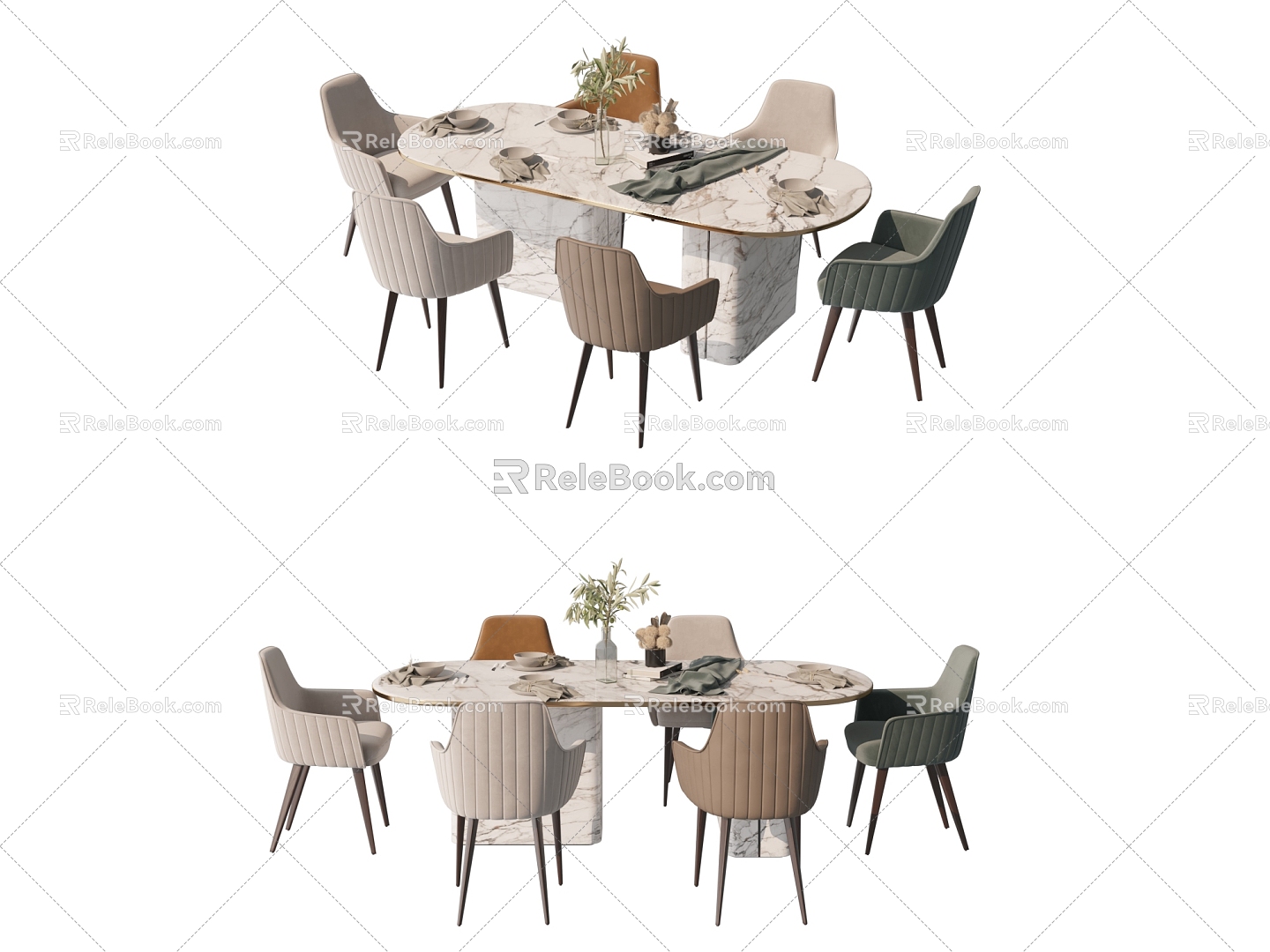 Style Dining Room Table and Chair Table and Chair Combination 3d model