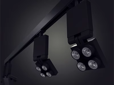 Sleek Black Track Mounted Downlights and Spotlights with Multiple Lamp Heads 3d model