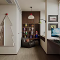Modern Study Room Interior With Multiple Monitors Desk Chair Lamp And Shelves