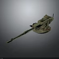 Green Military Artillery Weapon Model With Long Barrel And Mounted Base Structure