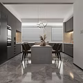 Modern Living and Dining Room Interior With Marble Wall TV Sofa And Coffee Table