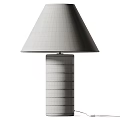 Modern Table Lamp With Wooden Striped Base And Neutral Fabric Shade For Home Decor
