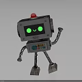 Cute Silver Robot Character With Green Smiling Eyes Red Top Light And Mechanical Limbs