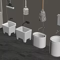 Modern Cleaning Space With White Basins Wall Mounted Tools Light Colored Walls And Gray Floor