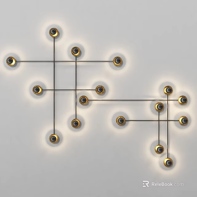 Modern Geometric Wall Light Featuring Circular Bulbs And Black Lines Design 3d model