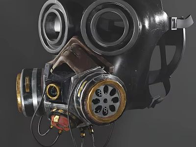 Vintage Style Gas Mask With Industrial Design Elements And Pipes 3d model