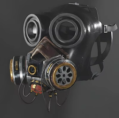 Vintage Style Gas Mask With Industrial Design Elements And Pipes 3d model