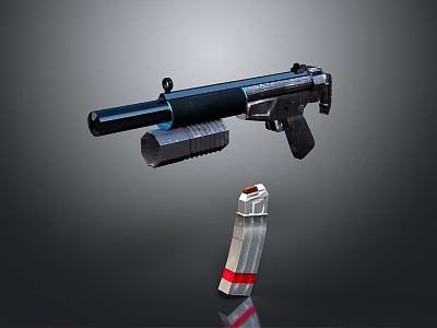 Tactical Weapon Pistol With Silencer And Detachable Silver Red Stripe Magazine 3d model