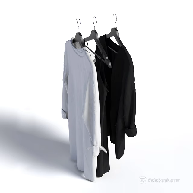 White and Black Clothes Hanging on Hangers with Long Sleeves and Simple Style 3d model 
